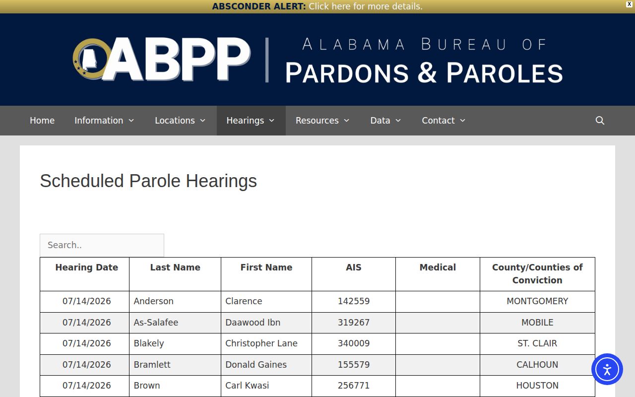 Autauga County parole and probation scheduled parole hearings source